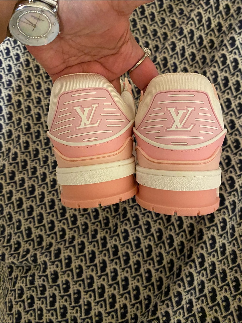 Louis Vuitton Pink and White Women's Sneakers - Picture 5 of 9